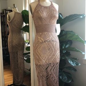 Crocheted bronze maxi dress!